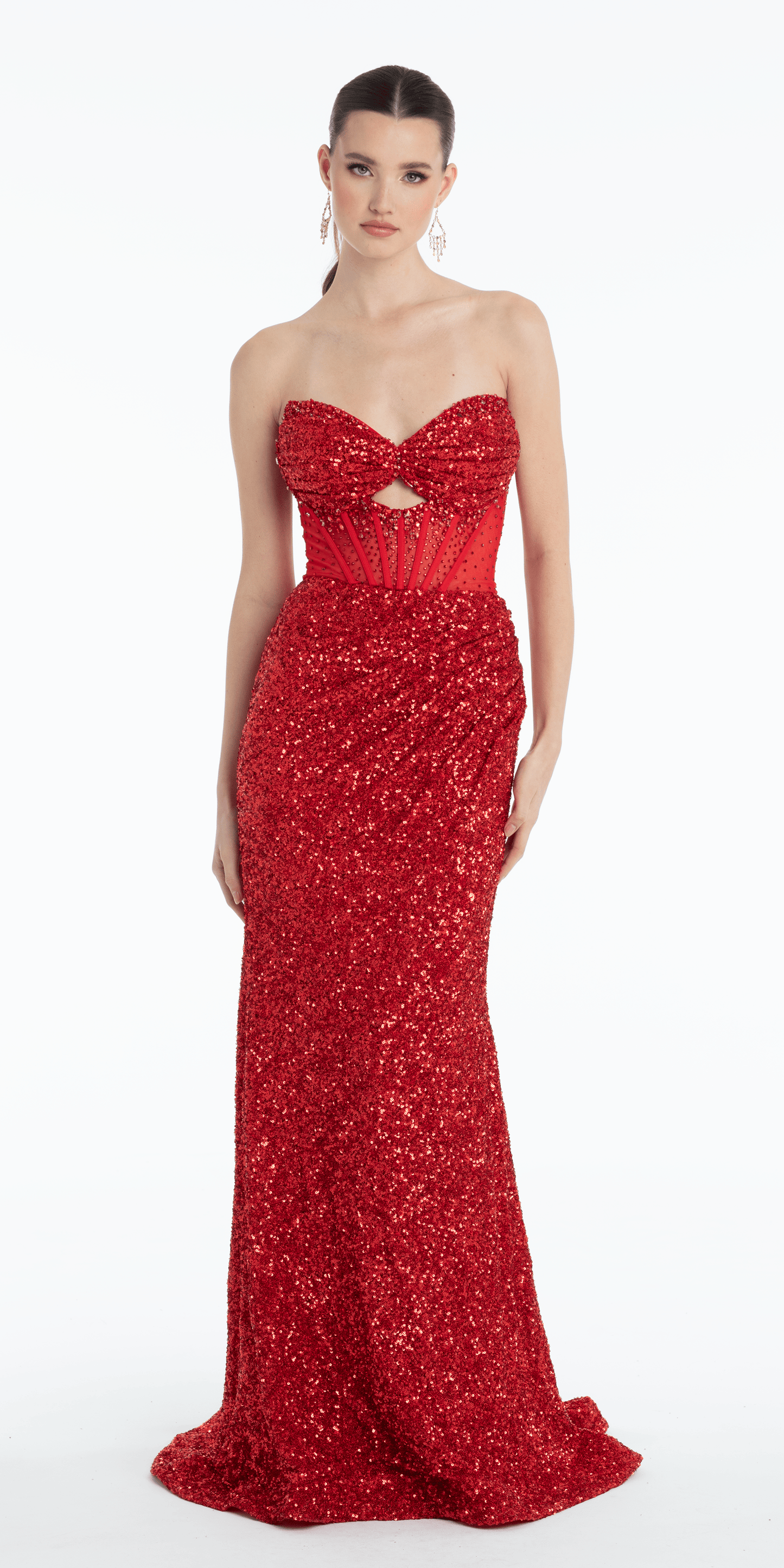 Strapless Sequin Peek -a-boo-Corset Trumpet Dress  Camille La Vie