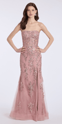 dusty-rose/size/4/missy/Camille La Vie Strapless Mesh Embroidered Sequin Corset Column Dress/front