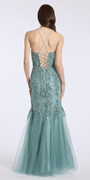 sage/size/4/missy/Camille La Vie Sweetheart Embroidered Glitter Tulle Corset Mermaid Dress with Godets/back
