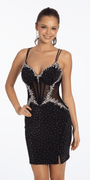 black-silver/size/2/missy/Camille La Vie/Crystal Edge Sweetheart Strappy Back Corset Jersey Bodycon Dress/front