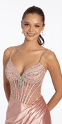 pink/size/2/missy/Camille La Vie/Rhinestone Stretch Satin Sweetheart Corset Bodycon Dress/crop