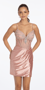 pink/size/2/missy/Camille La Vie/Rhinestone Stretch Satin Sweetheart Corset Bodycon Dress/front 3