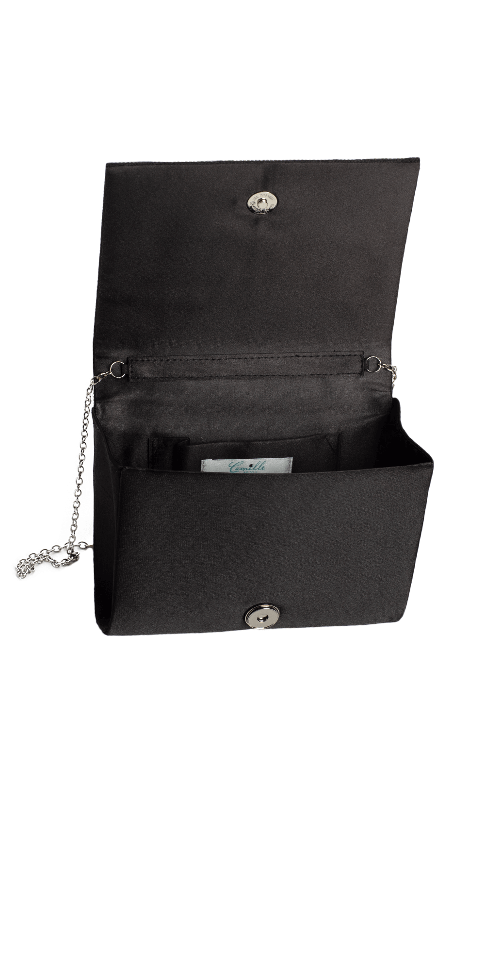 black /Size OS/ Camille La Vie/ Rhinestone Full Flap Satin Handbag/open