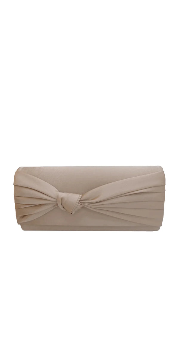 nude/no size/Camille La Vie/Satin Rectangle Handbag with Pleated Knot Detail/front