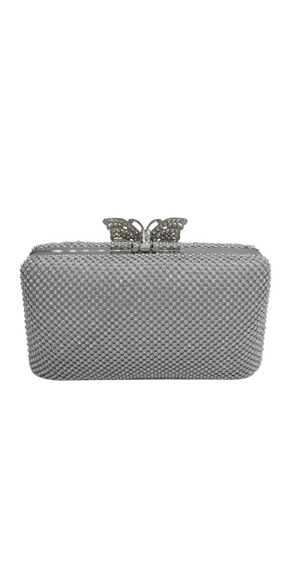 silver/no size/Camille La Vie/Mesh Rhinestone Handbag with Butterfly Top Clasp/back