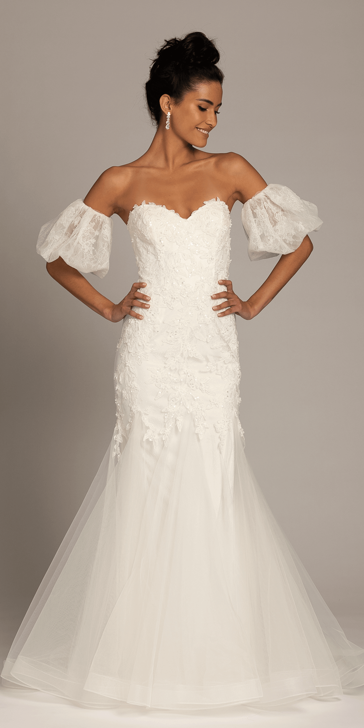 Camille La Vie/ Corset Tie Back Embellished Tulle Mermaid Dress with Detachable Sleeves/missy/size/0/ivory/front alt2