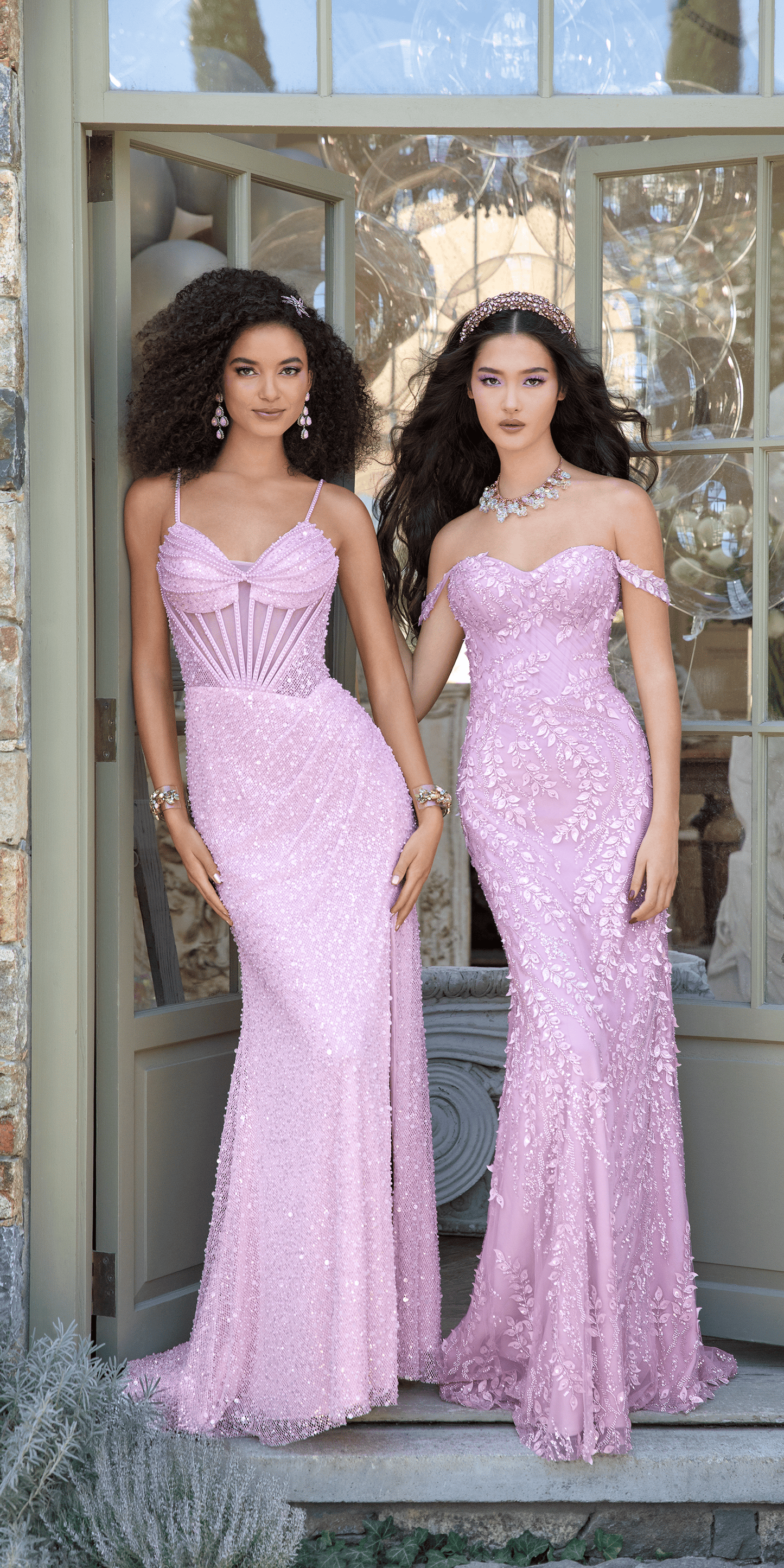 Camille La Vie Fishnet Sequin Sweetheart Corset Column Dress with Pearl Detail
