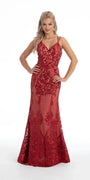 camille la vie mermaid dress Sequin Embroidered Lace Up Back Mermaid Dress plus / 16 / red