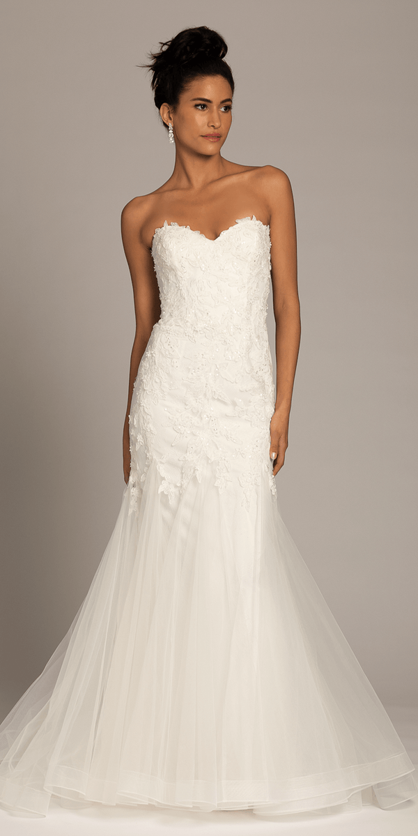 Corset Tie Back Embellished Tulle Mermaid Dress with Detachable Sleeves Image 2