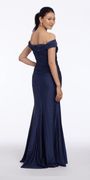 Off the Shoulder Glitter Knit Trumpet Dress with Ruching Image 2