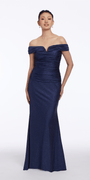 Off the Shoulder Glitter Knit Trumpet Dress with Ruching Image 1