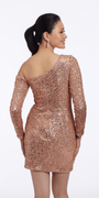 One Shoulder Long Sleeve Sequin Dress with Side Drawstring Image 2