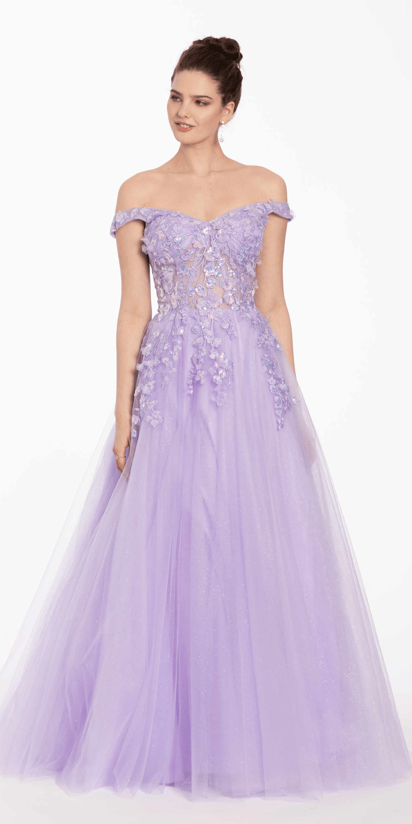 Camille La Vie /3 D Floral Embroidered Off the Shoulder Ballgown/ missy/ size/ 0/ lilac /front