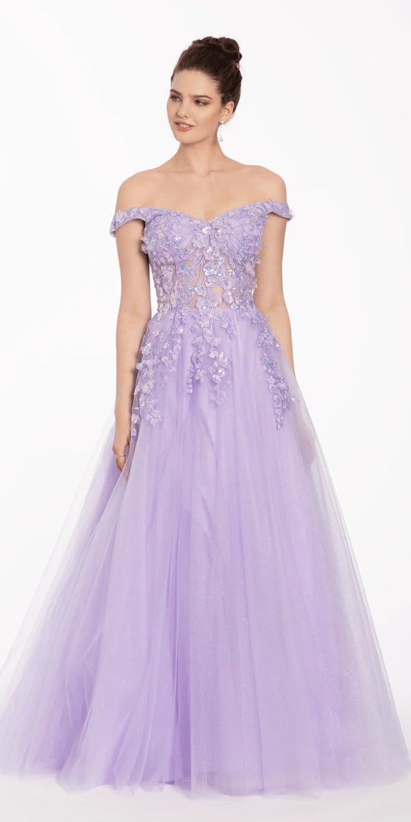 3 D Floral Embroidered Off the Shoulder Ballgown - Camille La Vie
