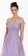 3 D Floral Embroidered Off the Shoulder Ballgown Image 2