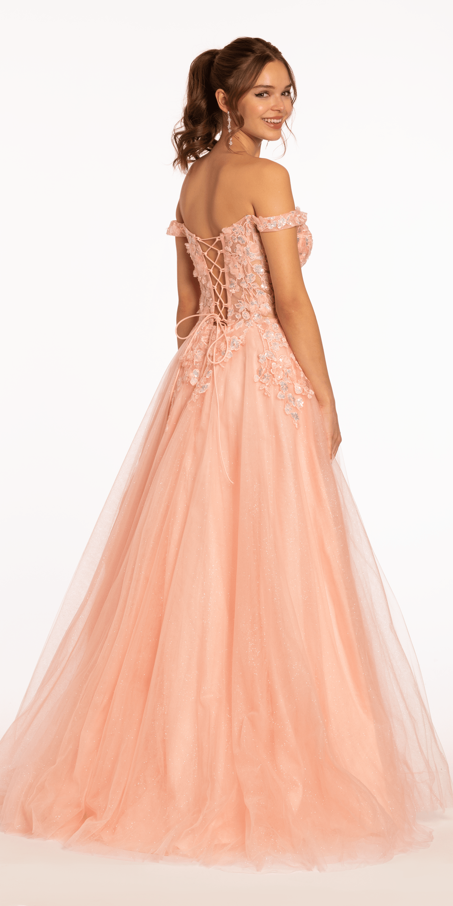 Camille La Vie 3 D Floral Embroidered Off the Shoulder Ballgown