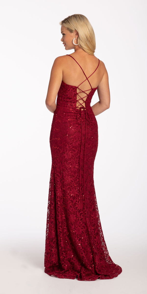 Sweetheart Lace Sequin Ruched Dress with Side Slit Image 2