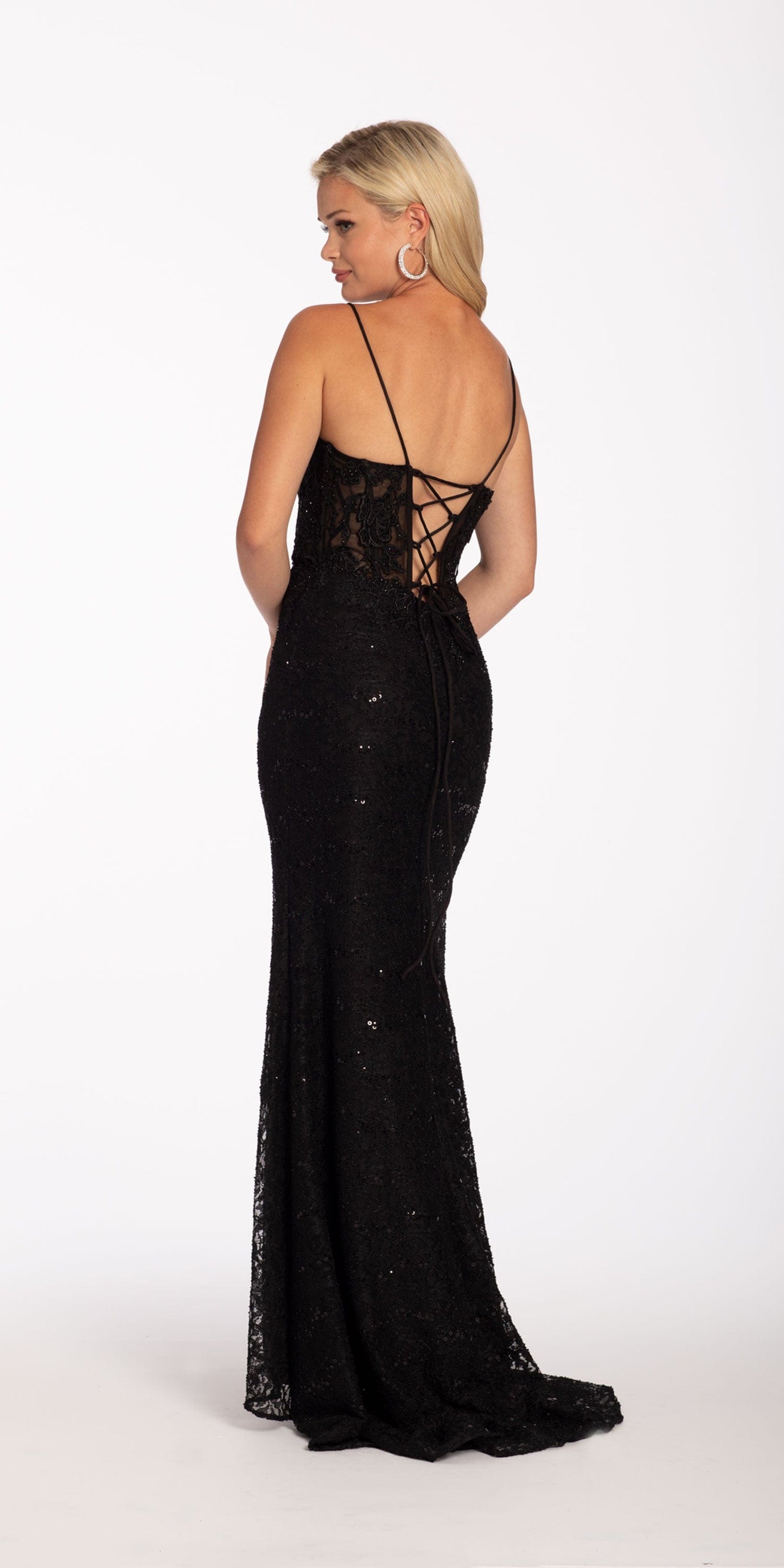 Camille La Vie Beaded Embroidered Corset Lace Up Back Dress with Side Slit