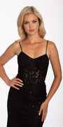Beaded Embroidered Corset Lace Up Back Dress with Side Slit Image 2