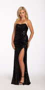 Strapless Sequin Lace Up Back Dress with Side Slit Image 1