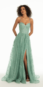 Glitter Sweetheart Corset A Line Dress with Side Slit Image 3