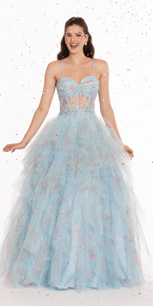 Print Sweetheart Corset Lace Up Back Ballgown Image 1