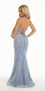 One Keyhole Shoulder Sequin Lace Up Back Mermaid Dress with Side Slit Image 4