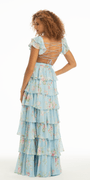 Floral Print Chiffon Tiered Plunging Cap Sleeve Dress with Side Cut Outs Image 5