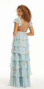 Floral Print Chiffon Tiered Plunging Cap Sleeve Dress with Side Cut Outs Image 4