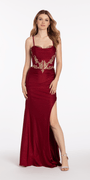 Glitter Knit Lace Up Back Dress with Side Slit Image 1