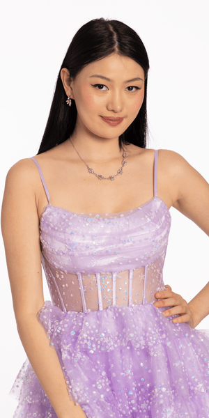 Glitter Corset  Fit and Flare Lace Up Back Dress Image 2