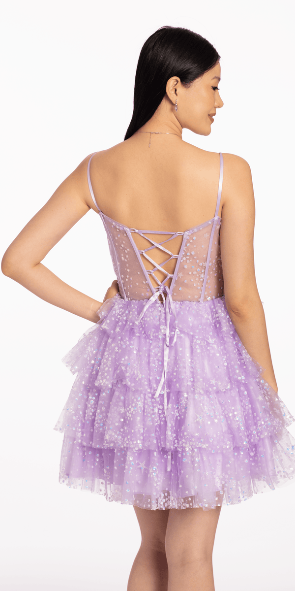 Glitter Corset  Fit and Flare Lace Up Back Dress Image 4
