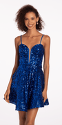 Plunging Sweetheart Corset Sequin Fit and Flare Dress Image 3