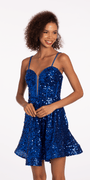 Plunging Sweetheart Corset Sequin Fit and Flare Dress Image 2