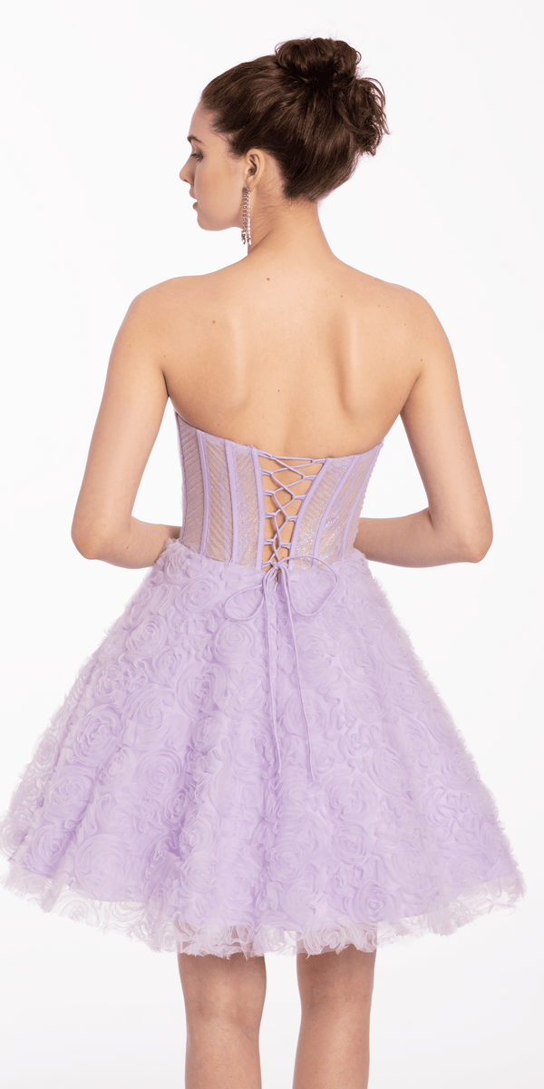 Sweetheart Corset Fit and Flare Lace Up Dress with Rosettes Image 3