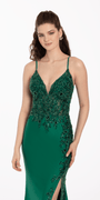 Beaded Embroidered Corset Dress with Sheer Side Slit Image 2