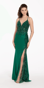 Beaded Embroidered Corset Dress with Sheer Side Slit Image 1