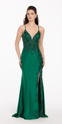 Beaded Embroidered Corset Dress with Sheer Side Slit Image 4