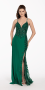Beaded Embroidered Corset Dress with Sheer Side Slit Image 3