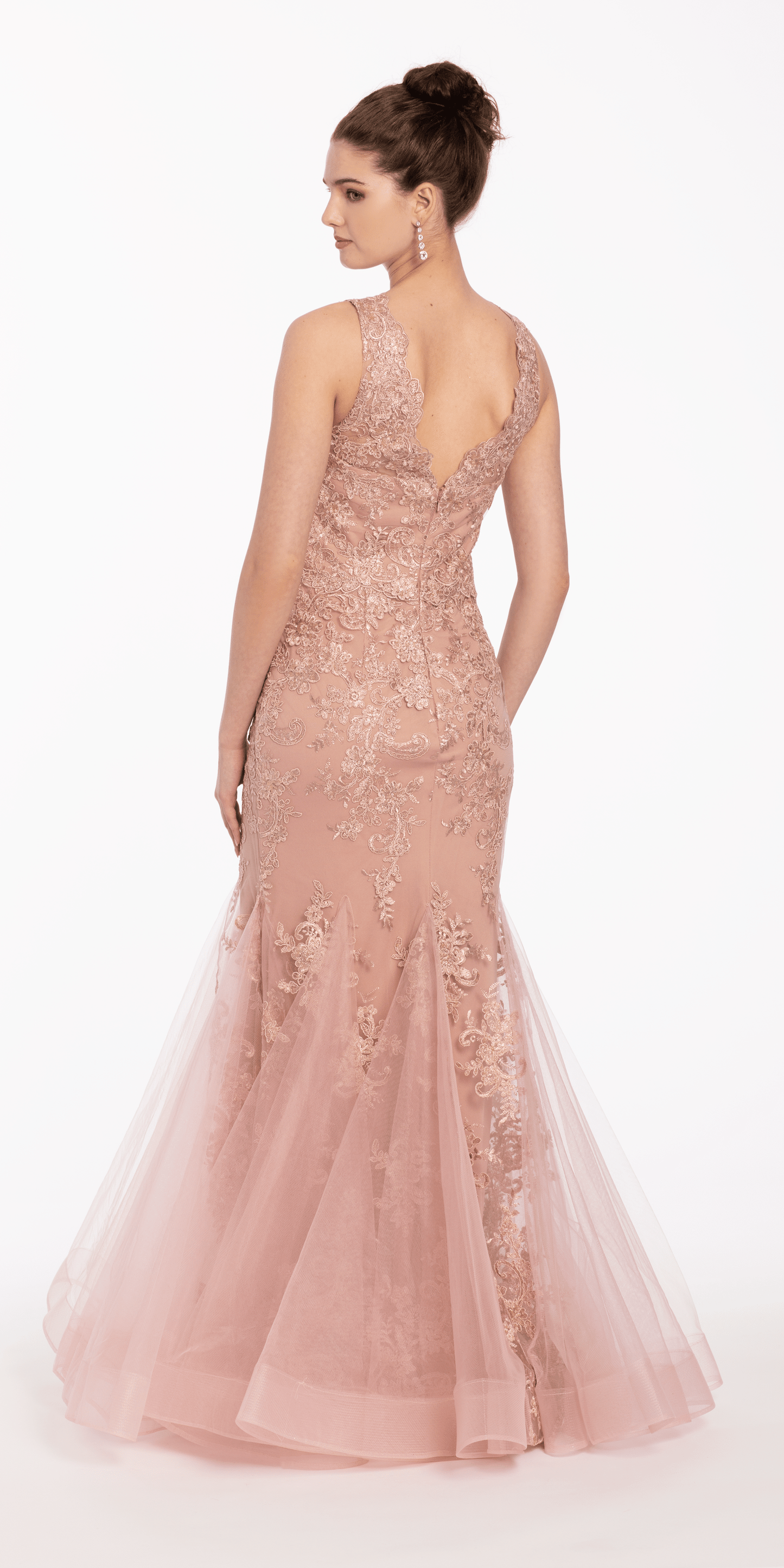 Camille La Vie /V Neck Embroidered Mermaid Dress with Godets /missy /size /6 /rose /back