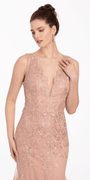 V Neck Embroidered Mermaid Dress with Godets Image 3