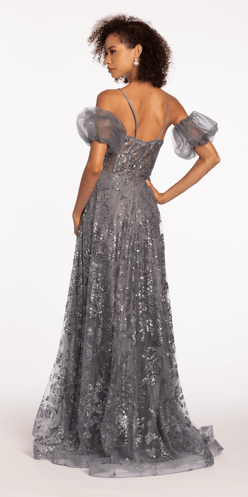 Glitter Sweetheart Corset A Line Dress with Detachable Sleeves Image 5