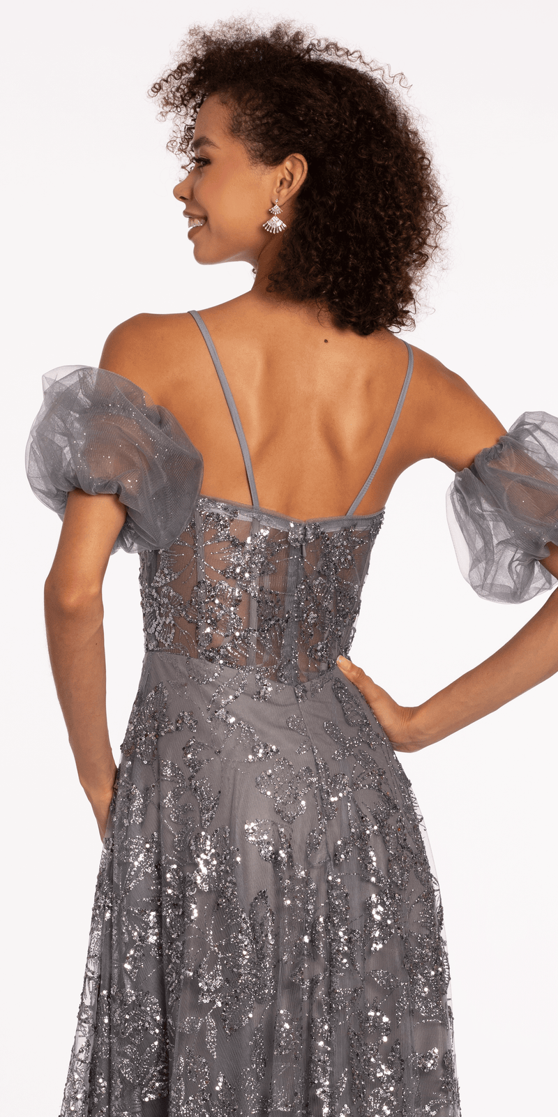 Glitter Sweetheart Corset A Line Dress with Detachable Sleeves Image 4