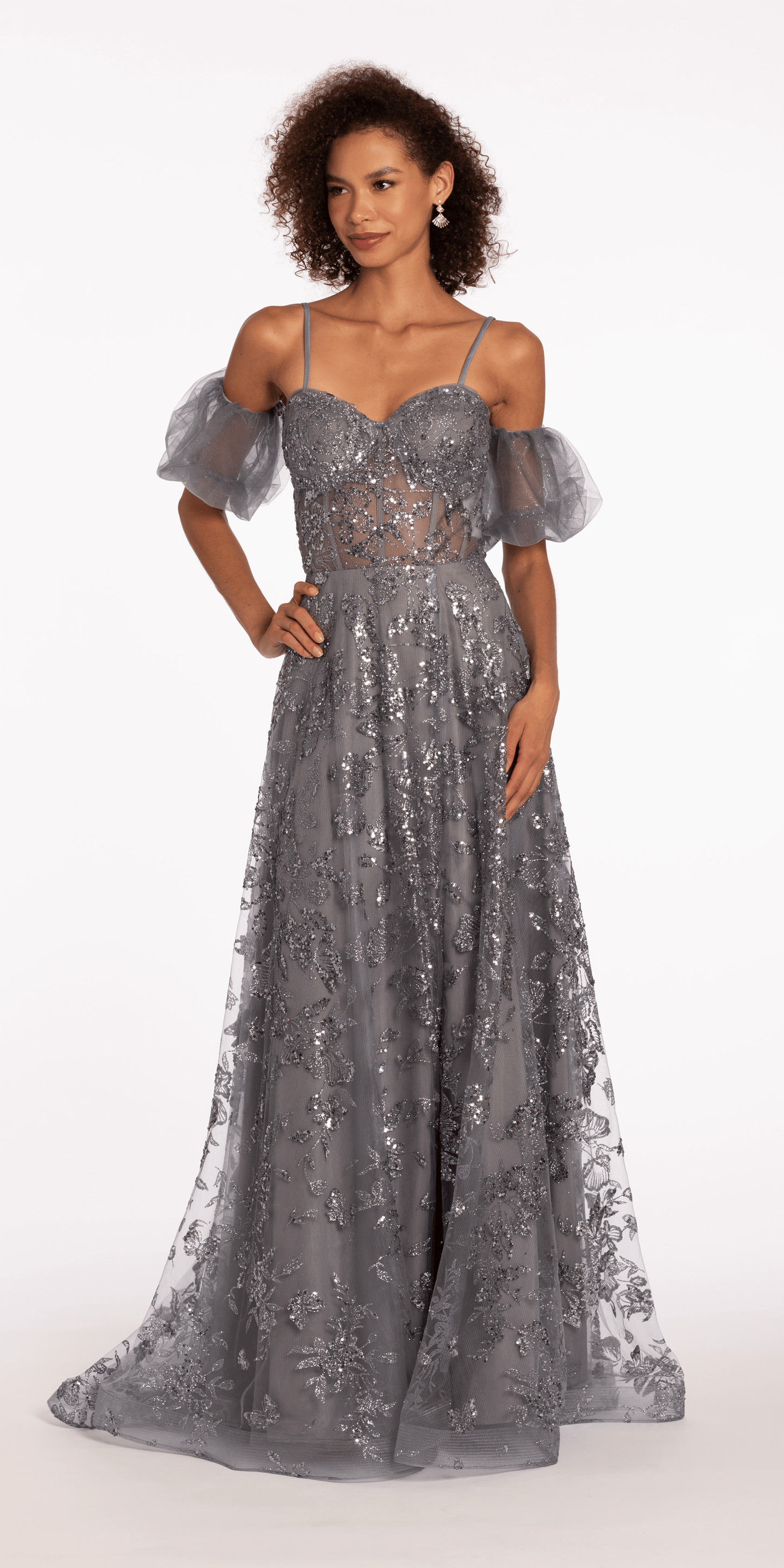 Glitter Sweetheart Corset A Line Dress with Detachable Sleeves Camille La Vie Glitter Sweetheart Corset A Line Dress with Detachable Sleeves Camille La Vie