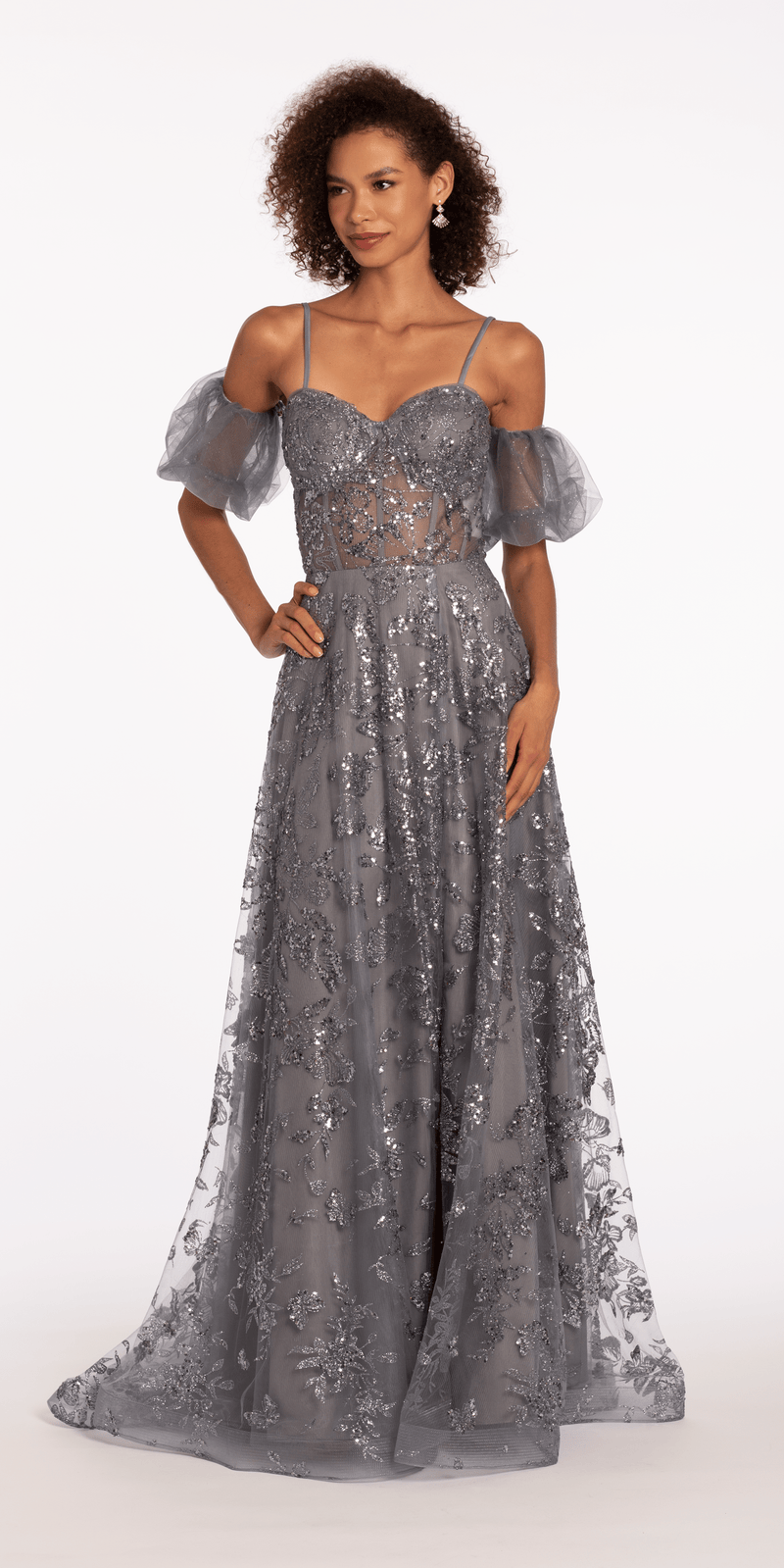 Glitter Sweetheart Corset A Line Dress with Detachable Sleeves Image 1
