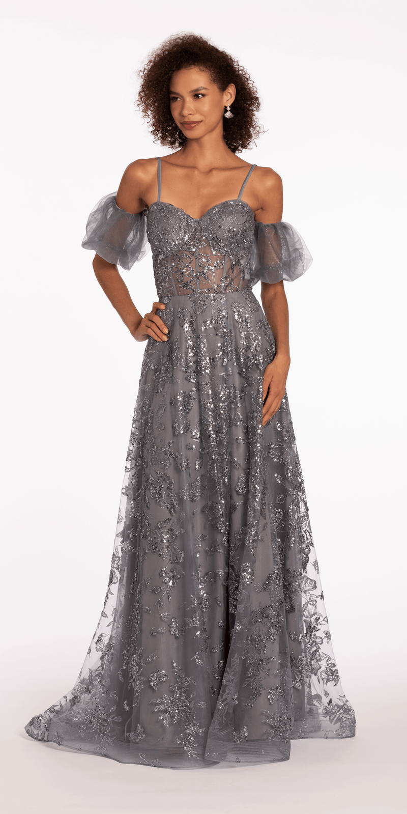 Glitter Sweetheart Corset A Line Dress with Detachable Sleeves Camille La Vie Glitter Sweetheart Corset A Line Dress with Detachable Sleeves Camille La Vie