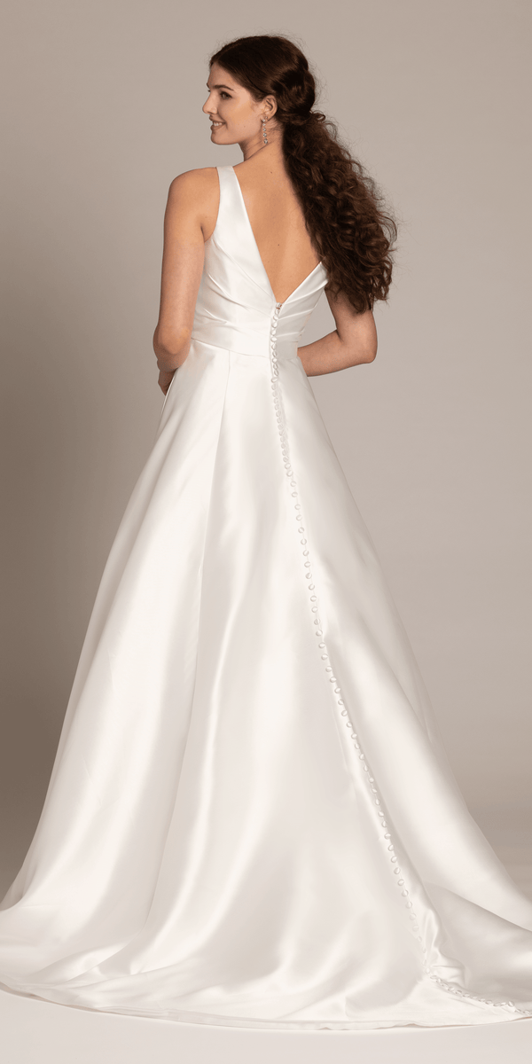 Deep V Neck Mikado A Line Dress with Pockets Image 6