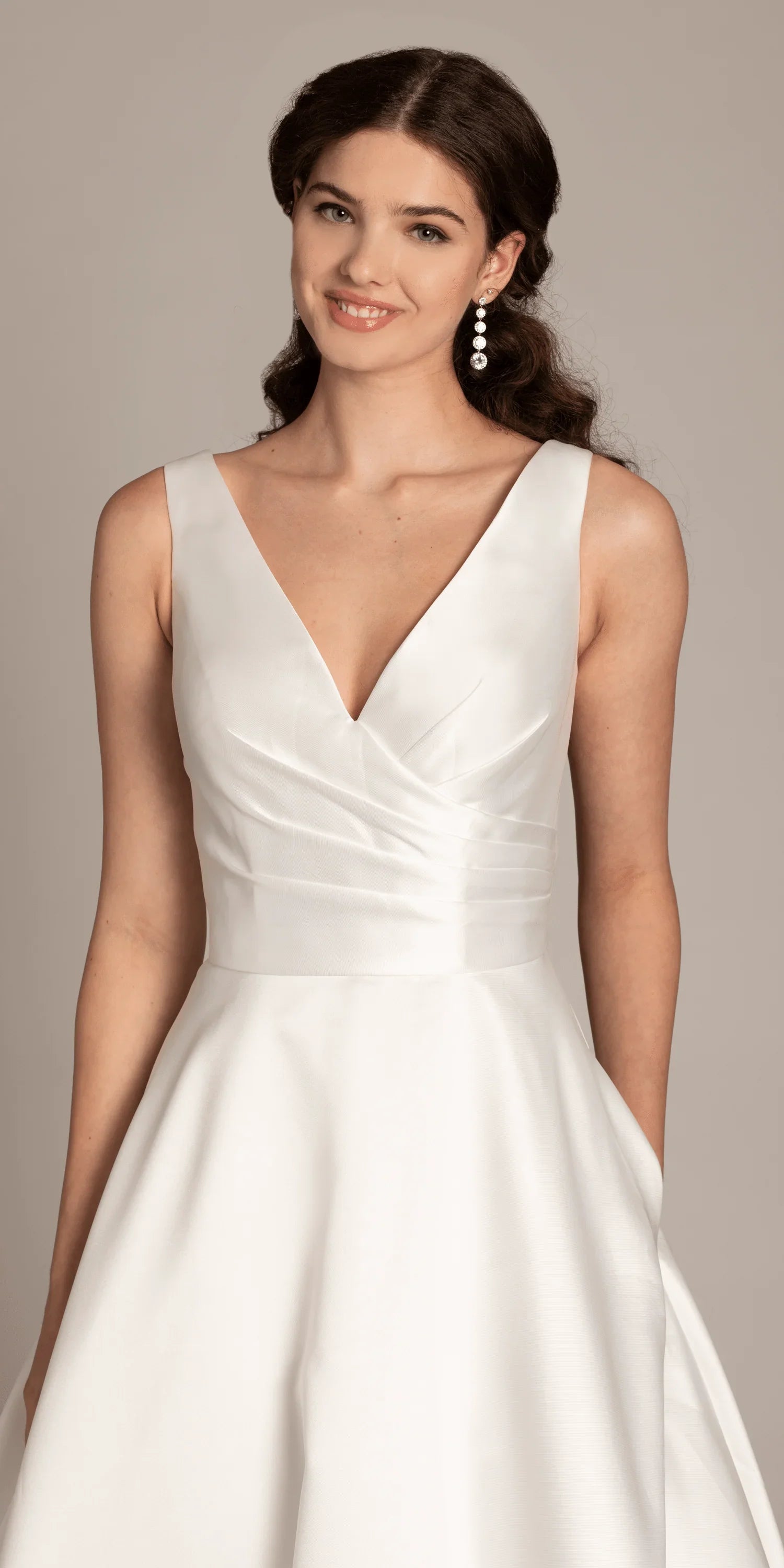 Deep V Neck Mikado A Line Dress with Pockets missy / 16 / ivory