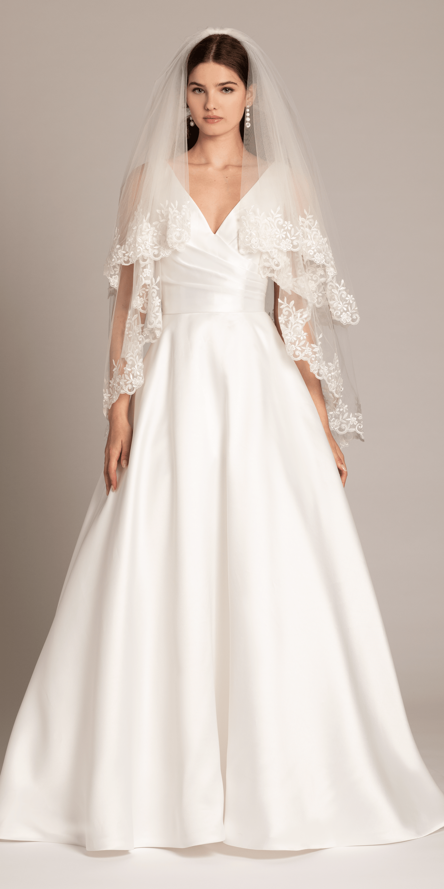 white/size/4/missy/Camille La Vie/Deep V Neck Mikado A Line Dress with Pockets/front 2