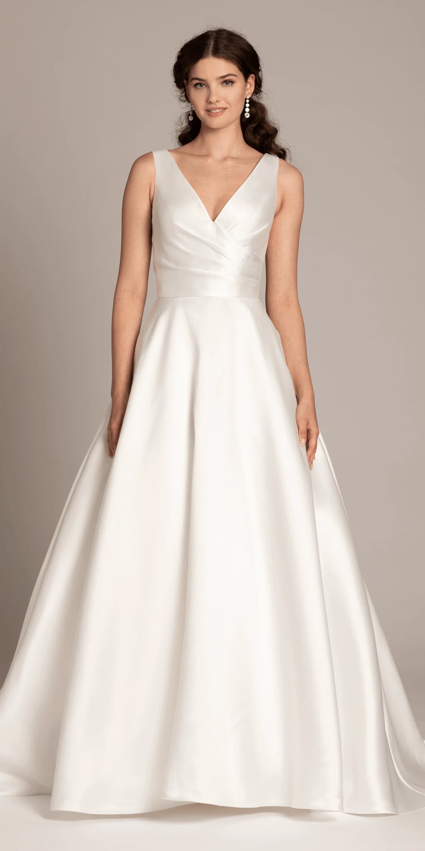 Deep V Neck Mikado A Line Dress with Pockets missy / 24 / White
